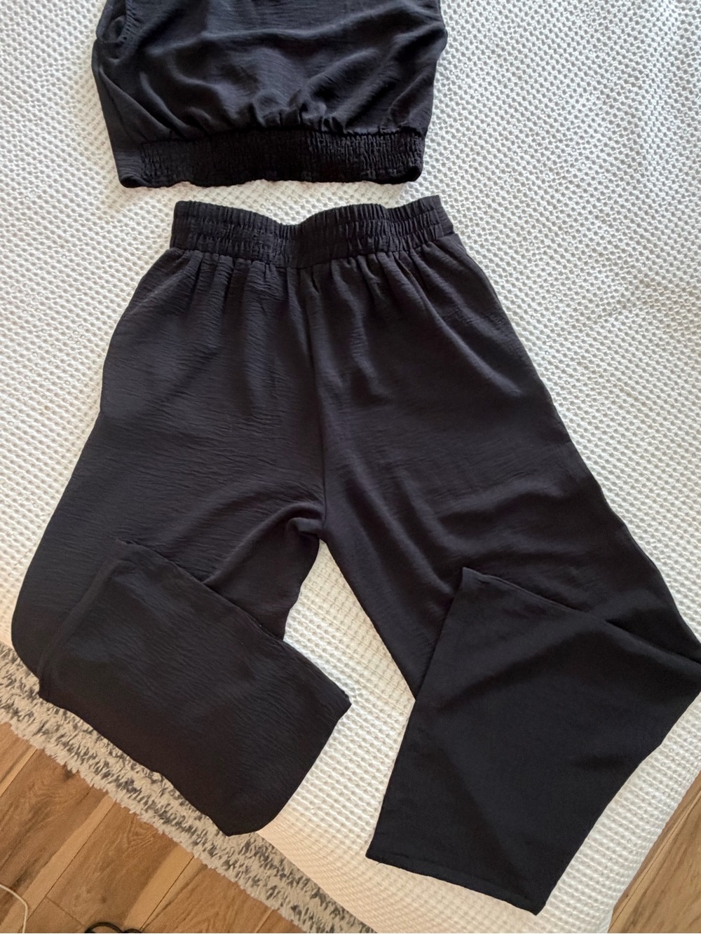 Women’s Black Tie Front Crop Top & Wide-Leg Two Piece Set - Picture 6 of 7